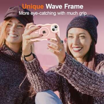 UEEBAI Magnetic for iPhone 14 Pro Max Case, Cute Cover Compatible with MagSafe, 2025 Clear Wave Design Wavy Frame Matte Phone Case- Pink