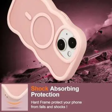 UEEBAI Magnetic for iPhone 14 Pro Max Case, Cute Cover Compatible with MagSafe, 2025 Clear Wave Design Wavy Frame Matte Phone Case- Pink