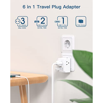 6-in-1 EU Travel Plug Adapter with USB-C Fast Charge