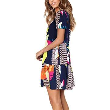 Amoretu Women V Neck Summer Dress Loose Tunic Ruffle Dresses, Spring, Summer, 2025 (Geometry Printed...