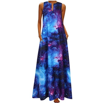 heavKin Women’s Sleeveless V Neck Pocket Casual Plus Size Loose Long Maxi Dress Fashion Party Beac...