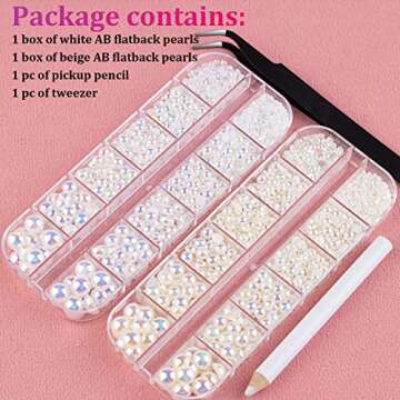 2700 Pcs Flat Back Pearls Kits with White AB & Beige AB Pearls for Creative Nail Art, Face Makeup, a...