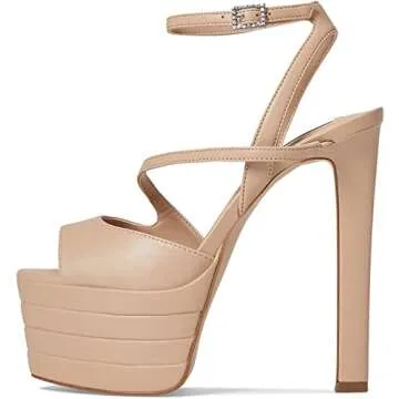 Steve Madden Larssa Blush Stiletto Heel Ankle Strap Peep Toe Heeled Sandals (Blush, 9.5)