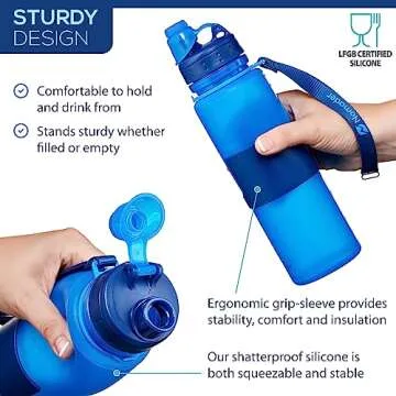 Nomader BPA-Free Collapsible Sports Water Bottle - Foldable with Reusable Leak Proof Twist Cap for Travel Hiking Camping Outdoor and Gym - 22 oz (Vibrant Blue)