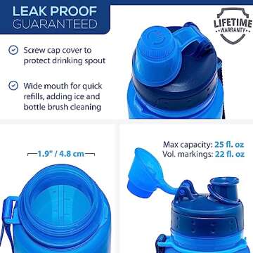 Nomader BPA-Free Collapsible Sports Water Bottle - Foldable with Reusable Leak Proof Twist Cap for Travel Hiking Camping Outdoor and Gym - 22 oz (Vibrant Blue)