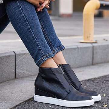 VANDIMI Wedge Booties For Women Fashion Ankle Boots With Side Zipper