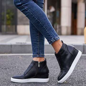 VANDIMI Wedge Booties For Women Fashion Ankle Boots With Side Zipper