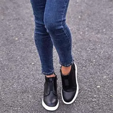 VANDIMI Wedge Booties For Women Fashion Ankle Boots With Side Zipper