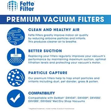 Fette Filter - DXVC4002 High Efficiency Cartridge Filter Replacement Compatible with Compatible with DeWalt DXV04T, DXV05P, DXV05S, DXV08S, DXV06G 4 Gallon Wet/Dry Vacuum Cleaners - Pack of 2