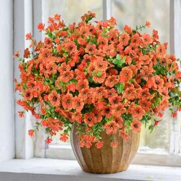 trytuny 16 Bundles Artificial Fall Flowers for Outdoors, Fake Orange Mums Autumn Plants, Lifelike Fa...