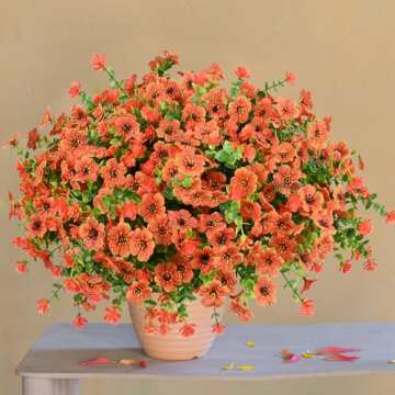 trytuny 16 Bundles Artificial Fall Flowers for Outdoors, Fake Orange Mums Autumn Plants, Lifelike Faux Silk Daisy for Outside Home Planter Front Porch Patio Thanksgiving Decor