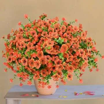 trytuny 16 Bundles Artificial Fall Flowers for Outdoors, Fake Orange Mums Autumn Plants, Lifelike Faux Silk Daisy for Outside Home Planter Front Porch Patio Thanksgiving Decor