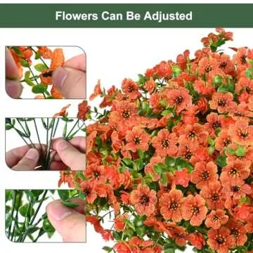 trytuny 16 Bundles Artificial Fall Flowers for Outdoors, Fake Orange Mums Autumn Plants, Lifelike Faux Silk Daisy for Outside Home Planter Front Porch Patio Thanksgiving Decor