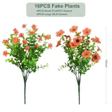 trytuny 16 Bundles Artificial Fall Flowers for Outdoors, Fake Orange Mums Autumn Plants, Lifelike Faux Silk Daisy for Outside Home Planter Front Porch Patio Thanksgiving Decor