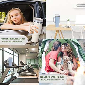 KISSKIND Tumbler With Handle 40 oz Travel Mug Straw Covers Cup with Lid Insulated Quencher Stainless Steel Water Iced Tea Coffee Gift Cream