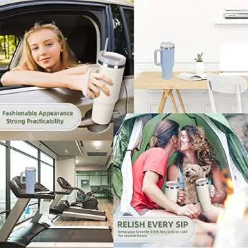 KISSKIND Tumbler With Handle 40 oz Travel Mug Straw Covers Cup with Lid Insulated Quencher Stainless Steel Water Iced Tea Coffee Gift Cream