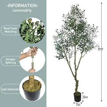 HaiSpring Artificial Olive Tree 7FT (84'') Fake Olive Silk Plant for Home Office Decor Indoor with Green Leaves and Big Fruits with Nearly Nature Wood Trunk