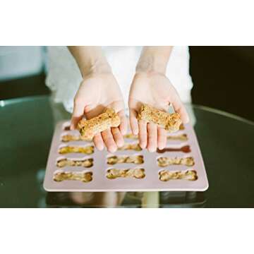 Dog Treat Molds - Paw and Bone Silicone Dog Treat Molds, Large Sized, with Healthy Recipe Booklet, For Puppy Treats, Cookies, Chocolate, Candy and Dog Ice Cubes, Food Grade Silicone Trays