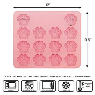 Dog Treat Molds - Paw and Bone Silicone Dog Treat Molds, Large Sized, with Healthy Recipe Booklet, For Puppy Treats, Cookies, Chocolate, Candy and Dog Ice Cubes, Food Grade Silicone Trays
