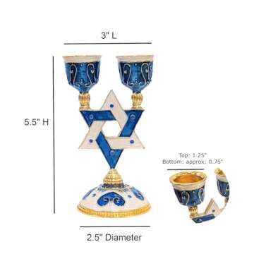 Gorgeous Blue Star of David Shabbat Candle Holder Gold Accents Embellished with Genuine Crystals Com...