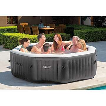 INTEX 28437EP PureSpa Bubble Deluxe Spa Set: Includes Energy Efficient Spa Cover – 140 Bubble Jets...