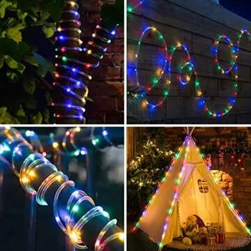Ollivage LED Rope Lights Outdoor String Light Battery Powered with Remote Control, 8 Modes Color Cha...