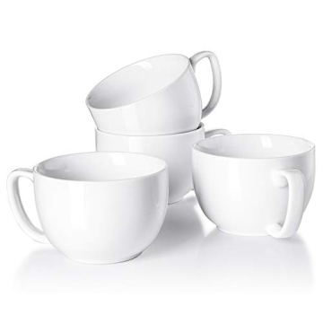Teocera White Porcelain Jumbo Coffee Mugs Set of 4-16 Ounce Latte Cups with Handle for Hot or Cold D...