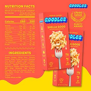 Goodles Shella Good Mac & Cheese 4 Pack, 6oz - 14g Protein, 6g Fiber with Prebiotics, 21 Plant-Based...