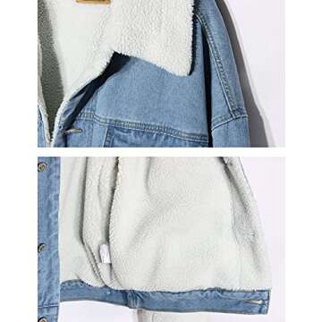 Snoly Women's Lapel Sherpa Lined Buttons Denim Jean Fleece Jackets Coats