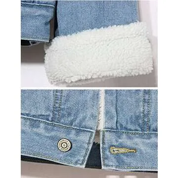 Snoly Women's Lapel Sherpa Lined Buttons Denim Jean Fleece Jackets Coats