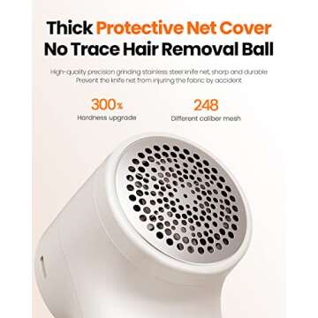 GAIATOP Fabric Shaver Rechargeable Lint Remover 3 Speeds Sweater Defuzzer, Cute Digital Screen Large Storage 6-Leaf Blades, Fuzz Pills Bobbles Trimmer for Clothes Furniture Bedclothes White 1 pcs