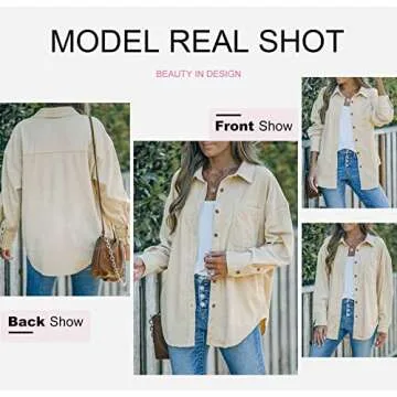 Dokotoo Womens Plus Size Lightweight Collared V Neck Shirts Solid Roll Up Sleeve Button Down Corduroy Blouse Tops XXL Beige
