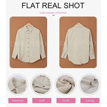 Dokotoo Womens Plus Size Lightweight Collared V Neck Shirts Solid Roll Up Sleeve Button Down Corduroy Blouse Tops XXL Beige
