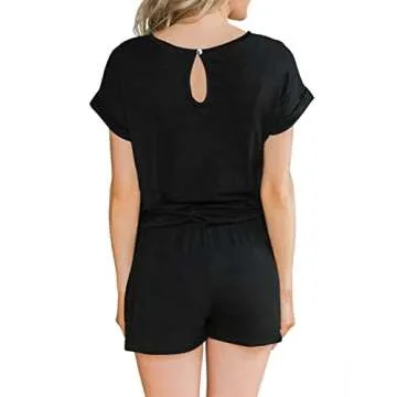 ANRABESS Women's Summer Crewneck Casual Loose Short Sleeve Jumpsuit Rompers One Piece Pajamas Loungewear with Pockets