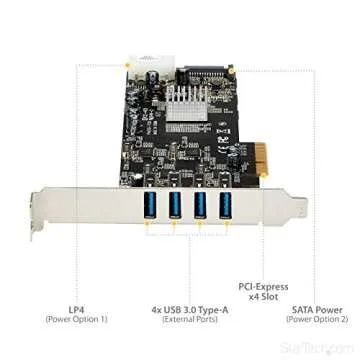 StarTech.com 4 Port USB 3.0 PCIe Card w/ 4 Dedicated 5Gbps Channels (USB 3.2 Gen 1) - UASP - SATA / LP4 Power - PCI Express Adapter Card (PEXUSB3S44V)