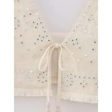Tooe Y2K Fairycore Aesthetics Cropped Jacket Bow Tie Front Japanese Vest for Women Embroidered Harajuku Waistcoat (Off-White,S)