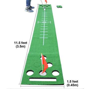 2-FNS Golf Putting Green Mat, Practice Golf Putting Mat Game Set for Backyard Office House Party with 4 Golf Balls, 1 Golf Mat, 12 Golf Hole Covers, 1 Carring Bag