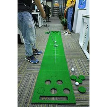 2-FNS Golf Putting Green Mat, Practice Golf Putting Mat Game Set for Backyard Office House Party with 4 Golf Balls, 1 Golf Mat, 12 Golf Hole Covers, 1 Carring Bag