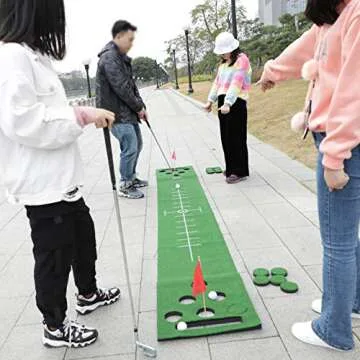 2-FNS Golf Putting Green Mat, Practice Golf Putting Mat Game Set for Backyard Office House Party with 4 Golf Balls, 1 Golf Mat, 12 Golf Hole Covers, 1 Carring Bag