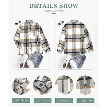 Beaully Women's 2024 Fall Clothes Plaid Shacket Jacket Long Sleeve Button Down Flannel Shirts Fashion Jacket