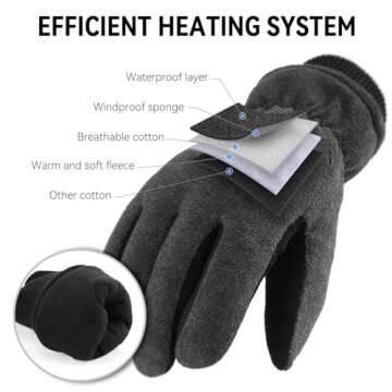 Winter Ski Gloves Cold Proof Insulated Work Glove for Driving Cycling Hiking Snow Skiing - Deerskin ...