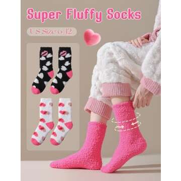 AIVEI Valentines Galentines Day Gifts for Her Womens 72-Needle Super Warm Fuzzy Socks Cabin Cozy Soft Fluffy Cute Pink Heart Socks for Girls 3 Pairs