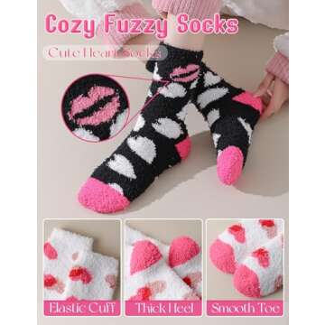 AIVEI Valentines Galentines Day Gifts for Her Womens 72-Needle Super Warm Fuzzy Socks Cabin Cozy Soft Fluffy Cute Pink Heart Socks for Girls 3 Pairs