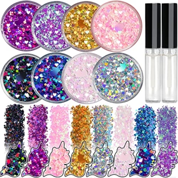 8 Jars of Cosmetic Chunky Glitter Shimmer Body Face Hair Eye Musical Festival Carnival Dance Hallowe...