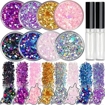 8 Jars of Cosmetic Chunky Glitter Shimmer Body Face Hair Eye Musical Festival Carnival Dance Hallowe...