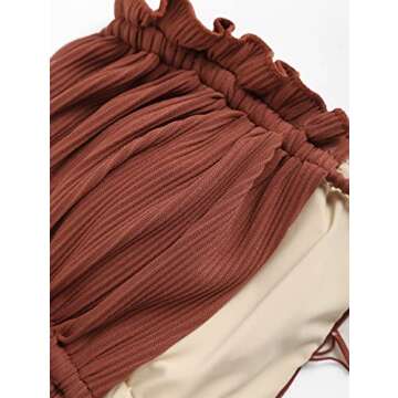 ZAFUL Multiway Frilled Textured String Tanga Bikini Set - Coffee S