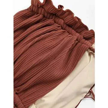 ZAFUL Multiway Frilled Textured String Tanga Bikini Set - Coffee S