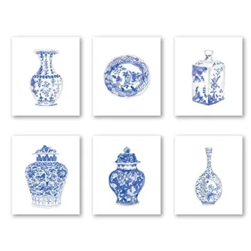 Chinoiserie Wall Art Print-- Bedroom or Study Decor -- Chinese Blue White Porcelain Vase Canvas Prin...