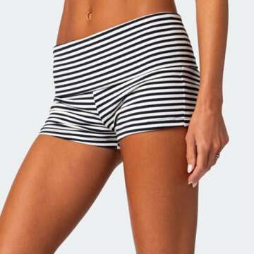 Women Low Waist Lounge Shorts Fold Over Skinny Pajamas Shorts Summer Casual Pj Bottom Sleep Shorts(Striped Black White,Small)