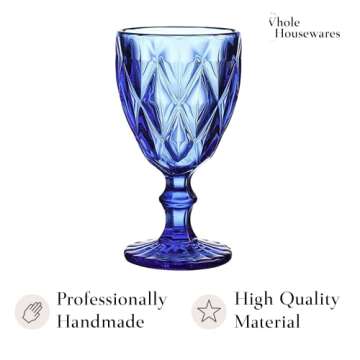 WHOLE HOUSEWARES Vintage Goblet Glass Drinkware Set - Cobalt Blue - Set of 6